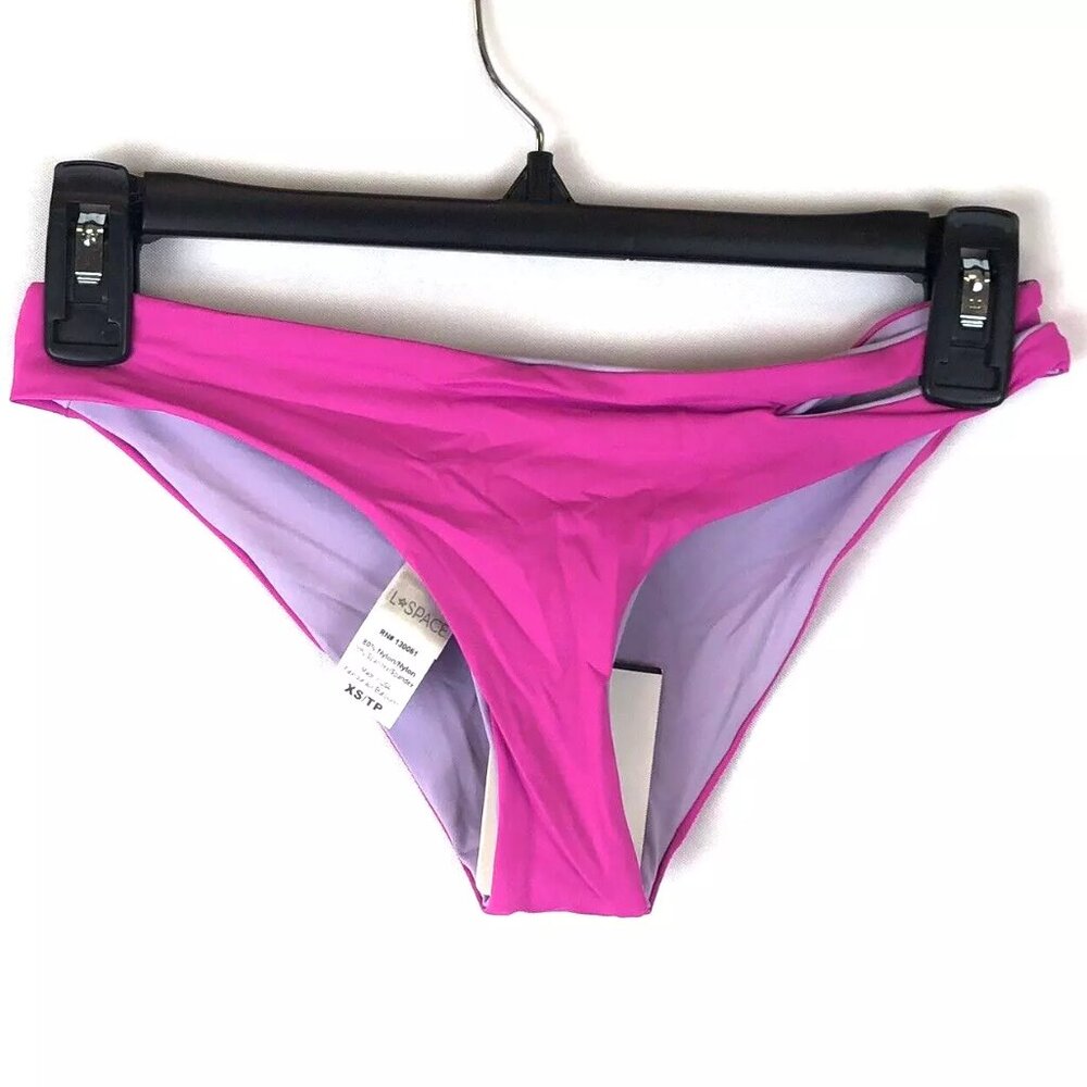 LSpace Women’s Pink Reversible Breakers Classic Bikini Bottom, Size XS